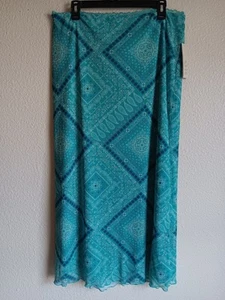 No Boundaries Lace-Trim Mesh Maxi Skirt Teal Green Print Size XL (16-18) - Imagen 1 de 12