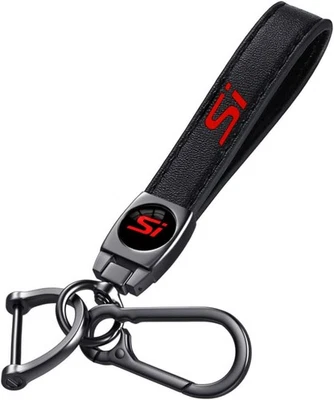 Black Leather Car Keychain Metal Car Keyring Compatible with Civic For Si - Image 1 of 4