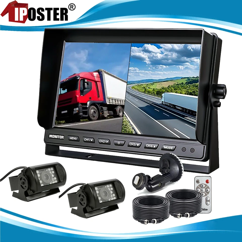 9" QUAD Monitor Backup Camera  IR CCD 24/12V For Truck Trailer RV BUS Reversing - Image 1 of 4