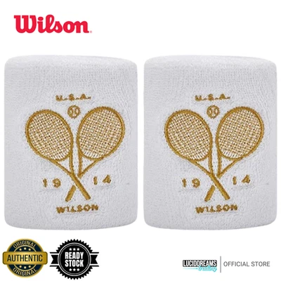 Wilson Tennis Wristband WHITE BROWN Color - 1914 Racket/Racquet Design NEW - Image 1 of 4