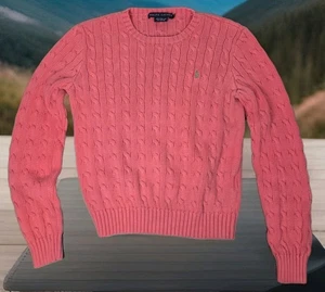 Ralph Lauren Sweater Girls Youth Medium M Pink Cable Knit Vintage - Picture 1 of 13