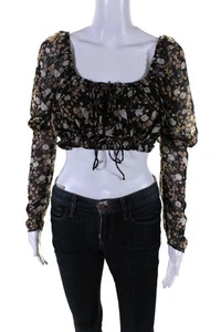 Sabo Womens 3/4 Sleeve Off Shoulder Floral Crop Top Black Multi Size XS - Picture 1 of 6