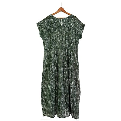 1950s Day Dress Cotton Gauze Green Abstract Water Print Vintage Plus Size 22.5 - Image 1 of 4