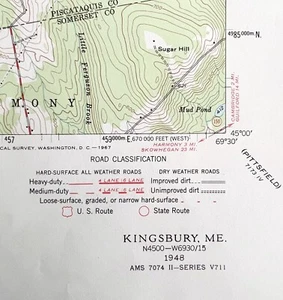 Map Kingsbury Maine 1948 Topographic Geological Survey 1:62500 22 x 18" TOPO3 - Picture 1 of 2