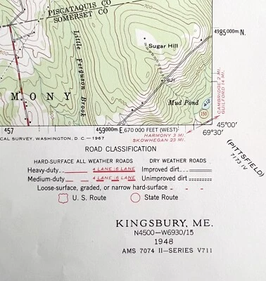 Map Kingsbury Maine 1948 Topographic Geological Survey 1:62500 22 x 18" TOPO3 - Image 1 of 2
