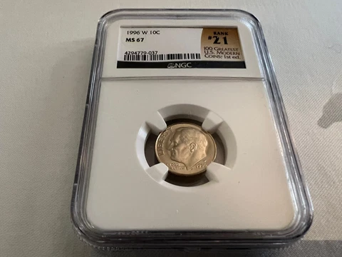 1996-W ROOSEVELT DIME "RANK #21 OF THE 100 GREATEST US. MODERN COINS" NGC MS 67 Cover