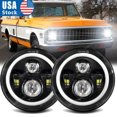 For 1967-1972 Chevy C10 Pair 7 inch LED Headlights Round DOT Approved Hi/Lo Lamp - Image 1 of 4