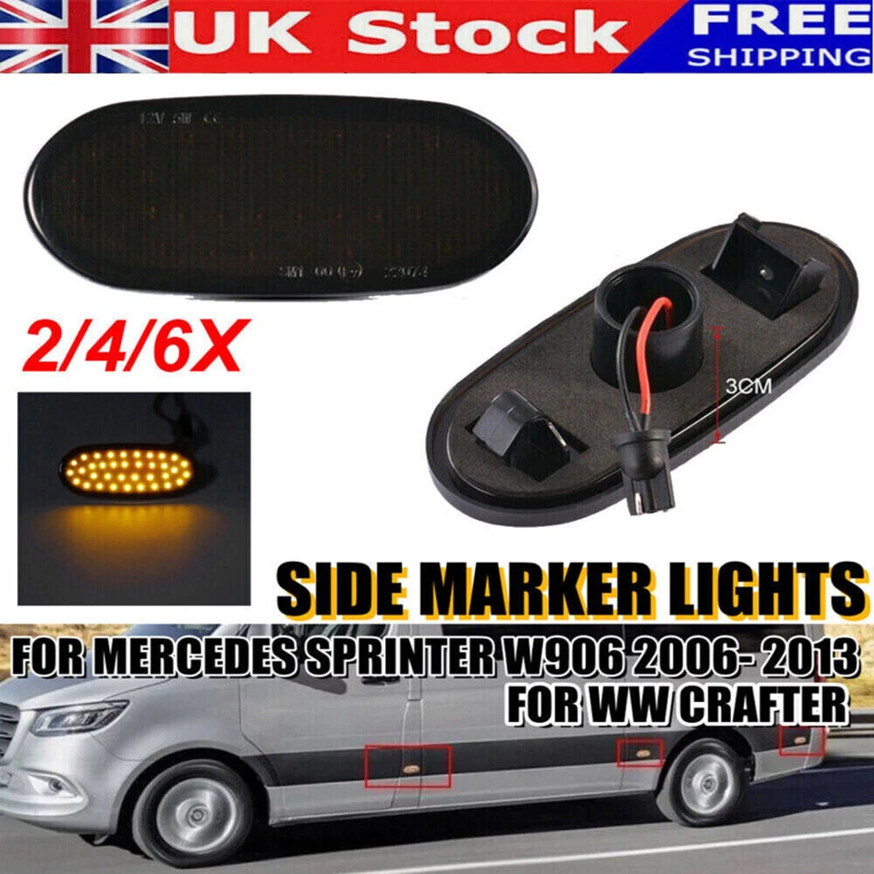 Smoked LED Side Marker Light For 06-18 Mercedes Benz Sprinter W906 VW Crafter UK - Image 1 of 4