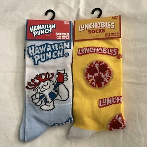 2 prs Men's Novelty Crew Socks HAWAIIAN PUNCH & LUNCHABLES sz 6-12 NEW - Picture 1 of 2