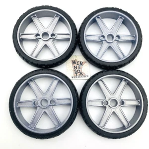 4 Knex Narrow Tires Moto 2" Silver 6 Spoke Wheels - K'nex Replacement Parts - Picture 1 of 4