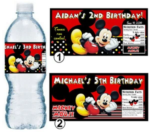 20 ETIQUETAS BOTELLAS DE AGUA FAVORES FIESTA CUMPLEAÑOS MICKEY MOUSE ~ PERSONALIZADAS - Imagen 1 de 1