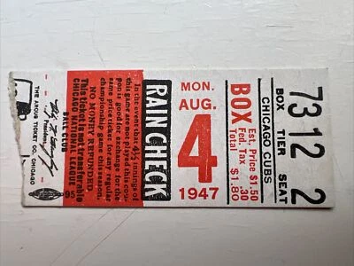 Boleto de jonrón Stan Musial de los Cardenales de San Luis contra los Cachorros 4 de agosto de 1947 Foto 1 de 4