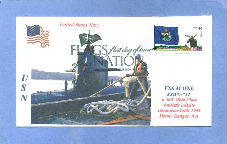 USS MAINE SSBN-741 US Navy Submarine Color Photo Cachet Naval First Day # 4295 - Image 1 of 1