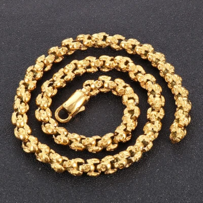 Подарки на Хэллоуин 196 г из нержавеющей стали золото мотоциклиста готический череп ожерелье 12 мм 26'' - Изображение 1 из 4