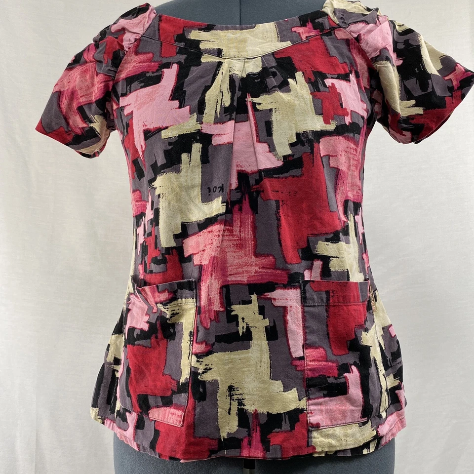 Koi Women’s Scrub Top Sz XS Style# 134PR Pink, Ivory, Black And Grey - Image 1 of 4