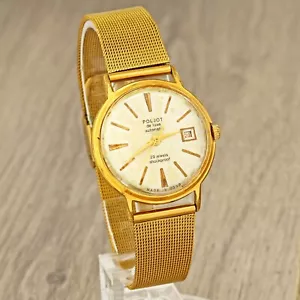Poljot De Luxe Automatic USSR Soviet Gold Plated AU20 Wristwatch Date - Picture 1 of 12