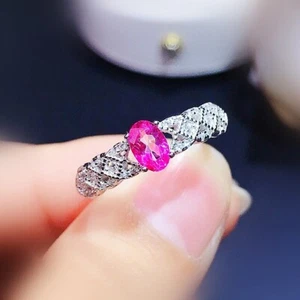 0.5CT Oval Cut Natural Pink Topaz Women's Engagement Ring 14K White Gold Plated - Picture 1 of 7