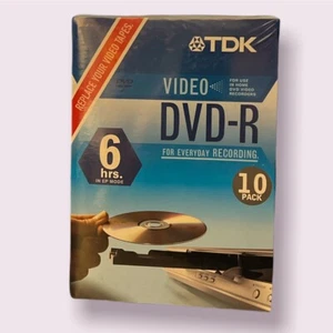 TDK DVD-R 10-Pack Video Recording Discs w/ 10 Clear Tall Cases - NEW IN BOX - Picture 1 of 2