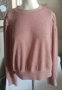 Clearance Chance & Destiny Pale Pink Lurex Puff Sleeve Knit Top Sz L NWT - Picture 1 of 12