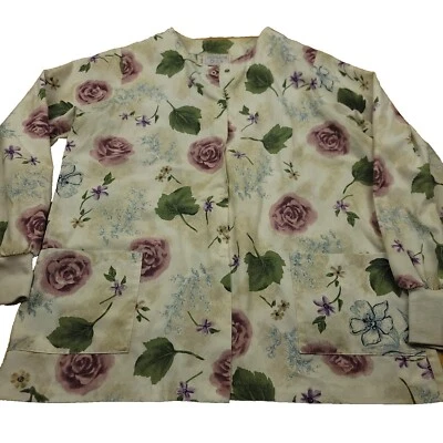 Floral Scrub Jacket Womens L Rose Scrubs Only Lab Coat Medical Dental - Image 1 of 4