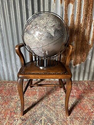 Vintage Terrestrial Silver Globe 17” Chrome Base Extra Large Raised Relief • 95£