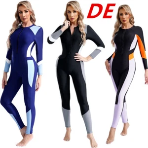 DE Damen Surfanzug Badeanzug Einteiliger Schwimmanzug Langarm Rashguard Bademode - Picture 1 of 49