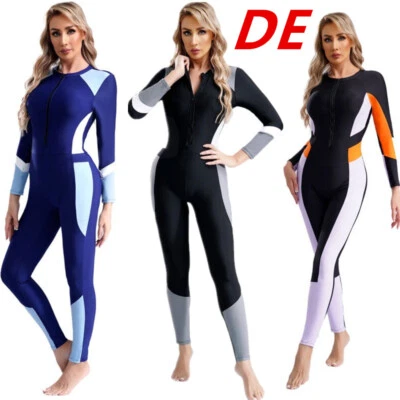 DE Damen Surfanzug Badeanzug Einteiliger Schwimmanzug Langarm Rashguard Bademode - Bild 1 von 4