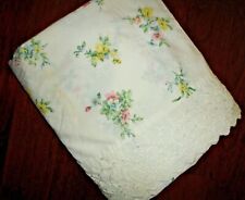 VINTAGE DAN RIVER PINK YELLOW GREEN EYELET LACE FLORAL (1) QUEEN FLAT SHEET 