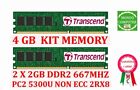 KIT 4 GB DDR2 (2 X 2GB) MEMORIA  / RAM PC2 5300 667MHZ  ALTA DENSITÀ  TRANSCEND