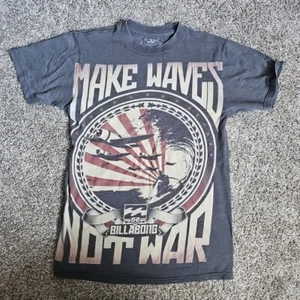 Billabong Surf "Make Waves Not War" Small Gray Full Front Graphic Short Sleeve - Picture 1 of 7