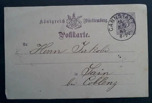 1884 Germany 5pfge stamped Postcard cancelled Cannstatt to Koblenz - Bild 1 von 2