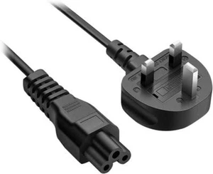 Laptop UK 3 Pin Plug C5 Clover Leaf Mains Power Cable Lead Wire Cord Ex Demo - Picture 1 of 3