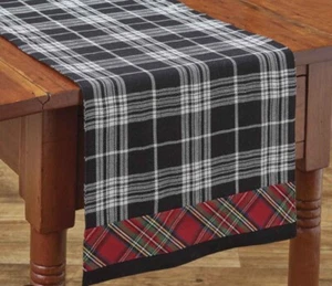 Christmas Table Runner 36” Touch Of Tartan Black White Red Plaid Holiday - Picture 1 of 2