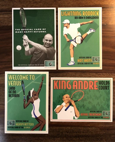 Andre Agassi Venus Williams Andy Roddick US Open 4 Postcards RackCards 2004 Mint Cover