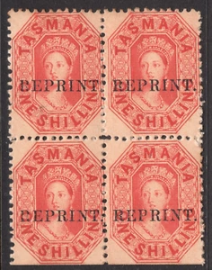 1890's Van Diemen's Land TAS Tasmania 1/- Orange QV Chalon  REPRINT Block 4 Mint - Picture 1 of 2
