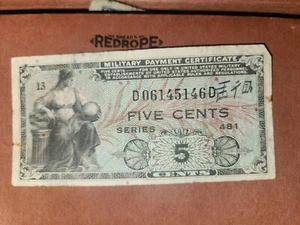 Military Payment Certificate Series 481 5 Cent Korea Era 1951-54 Unc Stock Photo - Picture 1 of 2