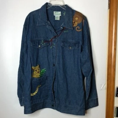 VINTAGE The Quacker Factory Women's Blue Denim Embroidery Jacket 1X PLUS SIZE - Image 1 of 4