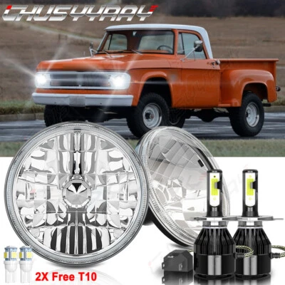 Par de faros redondos LED DRL de 7 pulgadas haz alto y bajo para camioneta Dodge W100 W200 W300 Foto 1 de 4