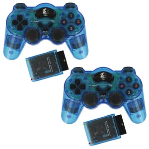 Wireless controller for Sony PS2 shock vibration gamepad - 2 pack blue | ZedLabz - Picture 1 of 2