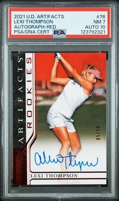 PSA 7 DNA 10 2021 UD ARTIFACTS ROOKIES 76 LEXI THOMPSON RC AUTO-RED #d/10 POP 1 - Image 1 of 2