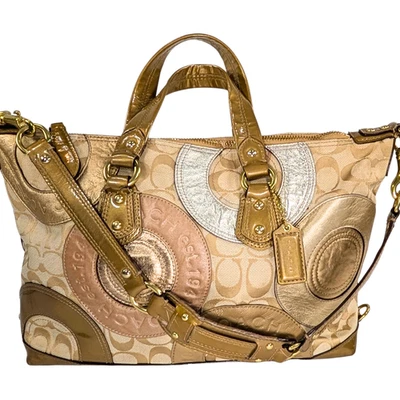 Coach Ashley Patchwork Metallic Canvas Jacquard Patent Leather Tote F15474 - Image 1 of 4