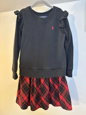 Vestido POLO RALPH LAUREN Negro y Rojo a Cuadros Niñas S 7 Navidad Vacaciones Tartán Foto 1 de 4