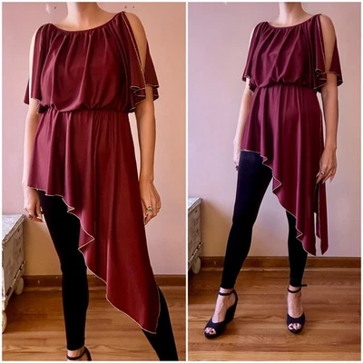 Mini Vestido Túnica Vintage Años 70 Granate Rojo Metálico Dorado Asimétrico Glamour S M Foto 1 de 4