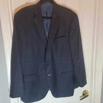 HART SCHAFFNER MARX mens  blue Windowpane USA sport coat Blazer 46R Wool - Image 1 of 4