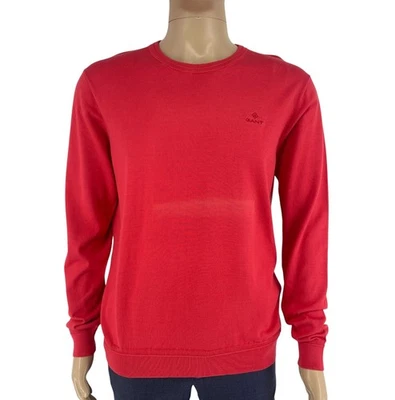 Gant Homme Rouge Pima Lux Coton Col Rond Pull Taille L - Photo 1/4