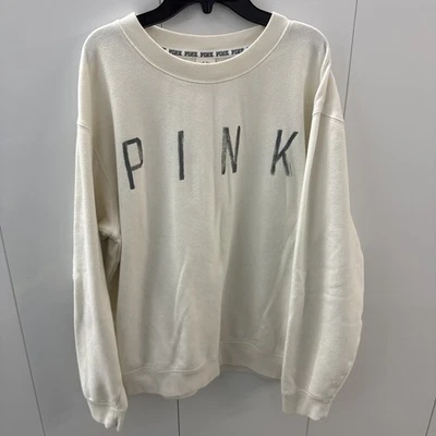 Victoria Secret ROSA Campus Crew Grande Logo Suave Sudadera Rosa Crema Yoga Foto 1 de 4