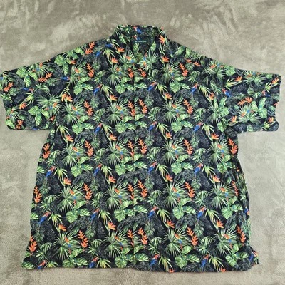 Cubavera 衬衫男式 2X 黑色绿色天堂鸟鹦鹉印花短袖 — 第 1/4 张图片