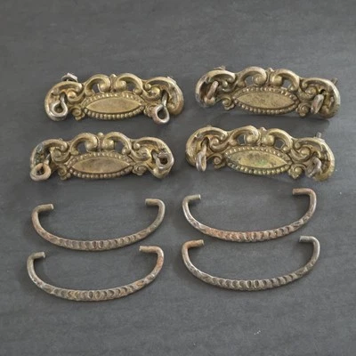 4- Antique Brass Drawer Pulls Scroll Art Nouveau Restoration Salvage 3" Centers - Image 1 of 4