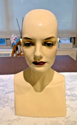Vtg Mannequin Head Woman Wig Display Bust Fiberglass 16" Tall Goth READ - Image 1 of 4