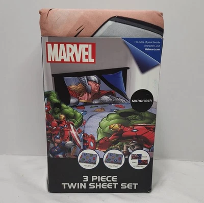 Marvel's AVENGERS 3 Piece Twin Microfiber Sheet Set THOR + SUPERMAN Pillowcases  - Image 1 of 4